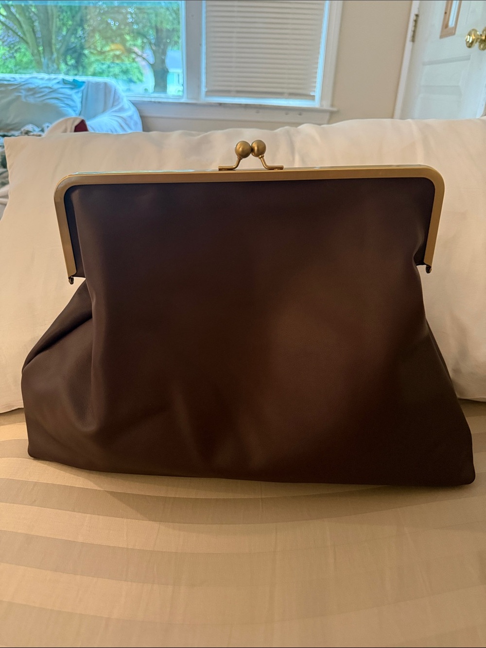 Classic Brown Frame-Top Women’s Clutch